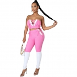 Pink V-Neck Off-Shoulder 2PCS Bandage Sexy Jumpsuit