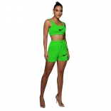 Green Halter Women Sexy Tank Top Printed Pant Sets