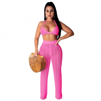 RoseRed Halter Bras Knitting Hollow-out Sexy Women Jumpsuit