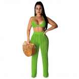 Green Halter Bras Knitting Hollow-out Sexy Women Jumpsuit