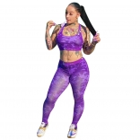 Purple Halter Bodycons Sleeveless 2PCS Women Sports Dress