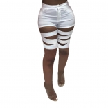 White Hollow-out Bandage Women Short Trousers