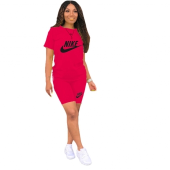 Red Short Sleeve Printed Women Fashion 2PCS Sports Dress