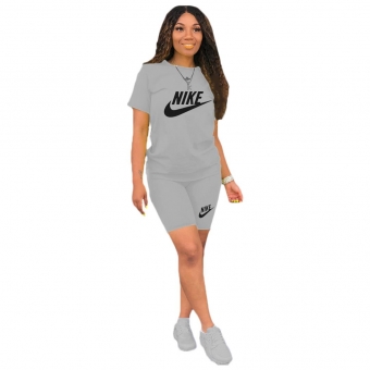 Grey Short Sleeve Printed Women Fashion 2PCS Sports Dress