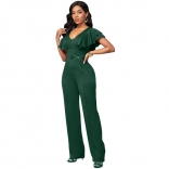 Green Foral Sleeveless V-Neck Bodycons Women Sexy Jumpsuit