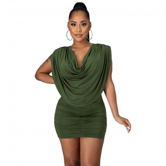 Green Sleeveless Folded O-Neck Women Sexy Mini Dress