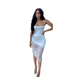 White Off-Shoulder Halter Sexy Lace Women Midi Dress