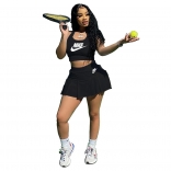 Black Sleeveless Halter 2PCS Tennis Sports Skirt Sets