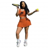 Orange Sleeveless Halter 2PCS Tennis Sports Skirt Sets