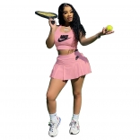Pink Sleeveless Halter 2PCS Tennis Sports Skirt Sets