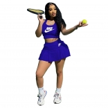 Blue Sleeveless Halter 2PCS Tennis Sports Skirt Sets