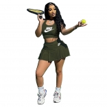 ArmyGreen Sleeveless Halter 2PCS Tennis Sports Skirt Sets