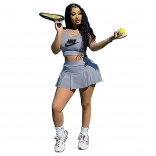 Grey Sleeveless Halter 2PCS Tennis Sports Skirt Sets