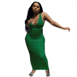 Green Sleeveless Deep V-Neck Bodycons Midi Dress