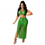 Green Sleeveless V-Neck Knitting Nets Bandage Long Dress