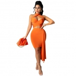Orange Sleeveless Hollow-out Bandage Sexy Mini Dress