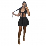 Black Sleeveless Low-Cut Women Sexy Skirt Set