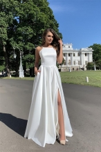 White Halter Off-Shoulder Slit Side Women Fashion Maxi Dress