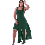 Green Sleeveless Halter Low-Cut 2PCS Plus Size Dress