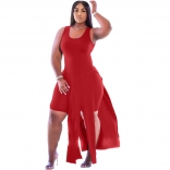 Red Sleeveless Halter Low-Cut 2PCS Plus Size Dress