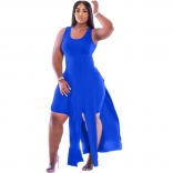 Blue Sleeveless Halter Low-Cut 2PCS Plus Size Dress