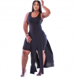 Black Sleeveless Halter Low-Cut 2PCS Plus Size Dress