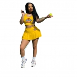 Yellow Sleeveless Printed 2PCS Tennis Sexy Skirt Set