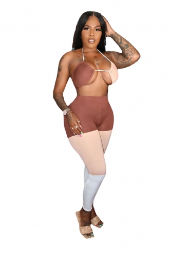 Khaki Halter Low-Cut Ebay Hot Sales Women Sexy Jumpsuit