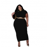 Black Short Sleeve Plus Size Women Midi Dress