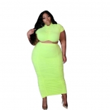 Green Short Sleeve Plus Size Women Midi Dress