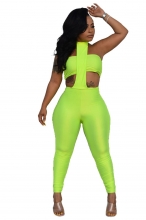 Green Sleeveless Halter 2PCS Women Sexy Jumpsuit Set