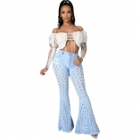 LightBlue Sexy Hollow-out Jeans Long Pants