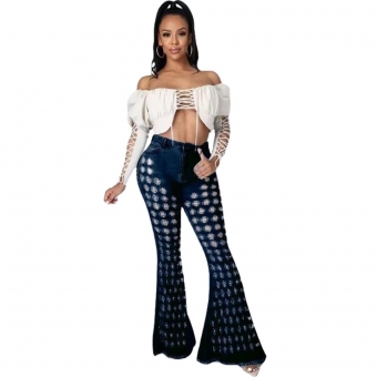 RoyalBlue Sexy Hollow-out Jeans Long Pants