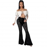 Black Sexy Hollow-out Jeans Long Pants