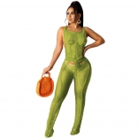 Green Sleeveless Knitting Nets Women Party Jumpsuit Dress