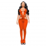 Orange Sleeveless Hollow-out Women Bandage Sexy Jumpsuit