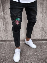 Black Men's Jeans Fashion Hole Long Trousers