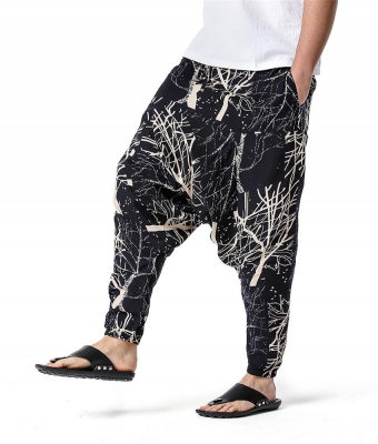 Beige Cotton Printed Men's Fashion Haren Pants