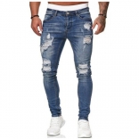 Blue Sexy Hollow-out Hole Men's Jeans Pant