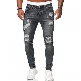 Grey Sexy Hollow-out Hole Men's Jeans Pant