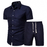 RoyalBlue Short Sleeve Printed Men's Fashion T-Skirt Sets
