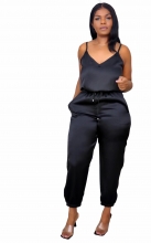 Black Sleeveless Halter V-Neck Women Fashion Jumpsuit