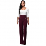 WineRed Women Fashion Button Trousers