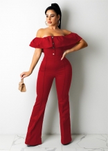Red Foral Off-Shoulder Sexy Sleeveless Bodycons Jumpsuit