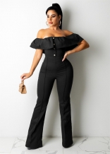 Black Foral Off-Shoulder Sexy Sleeveless Bodycons Jumpsuit