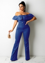 Blue Foral Off-Shoulder Sexy Sleeveless Bodycons Jumpsuit