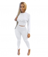 White Long Sleeve O-Neck Bodycons 2PCS Sexy Jumpsuit