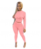 Pink Long Sleeve O-Neck Bodycons 2PCS Sexy Jumpsuit