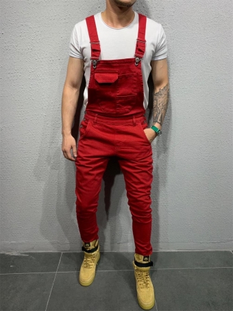 Red Men's Fashion Jeans Working Overalls