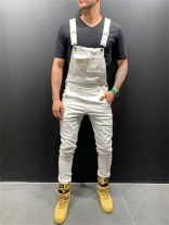 White Men's Fashion Jeans Working Overalls